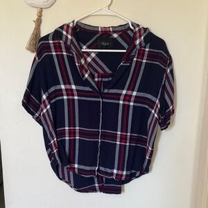 Rails Women's Navy and Red Plaid Button Down Shirt